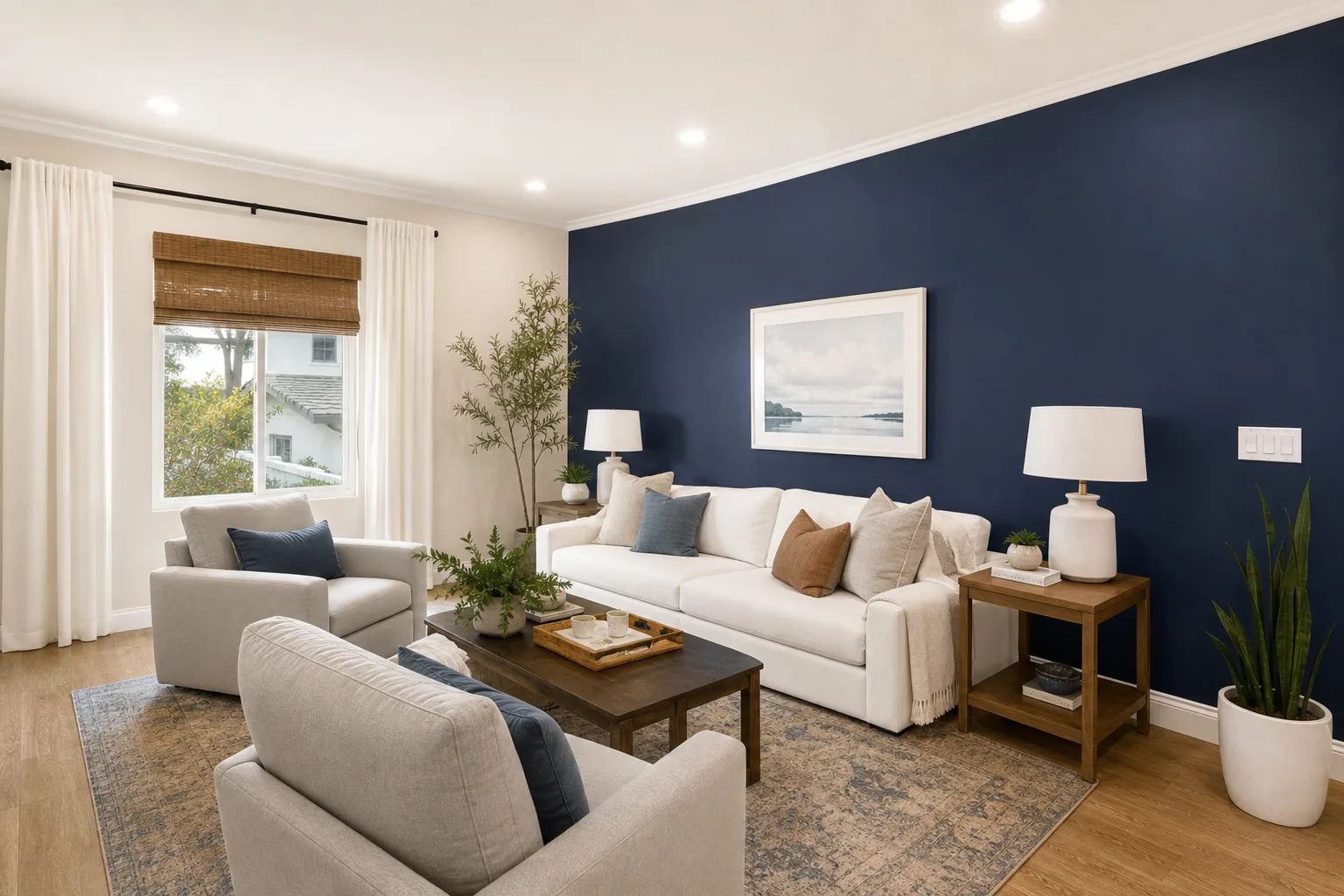 Completed living room repaint with clean trim lines